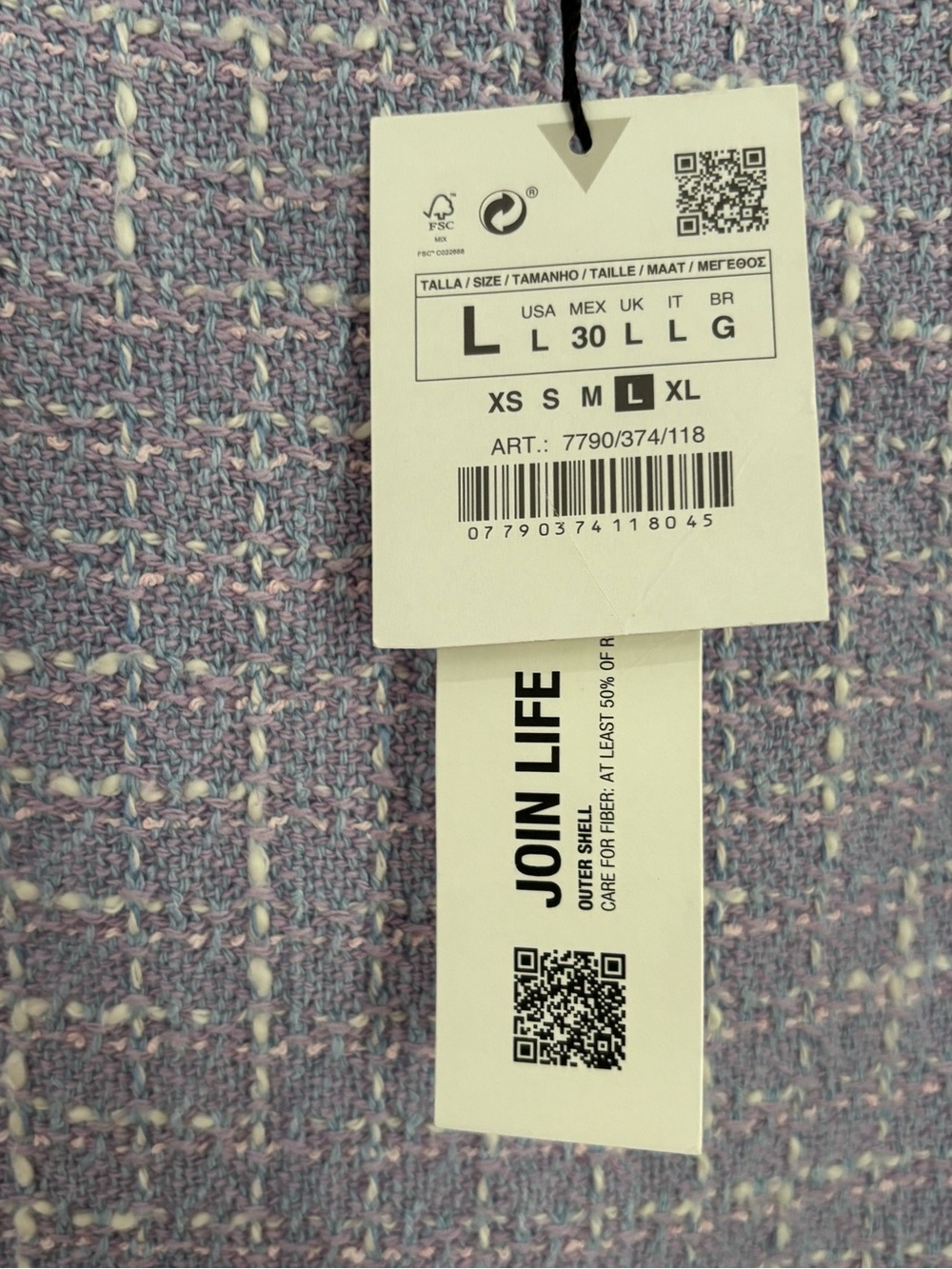 Zara Lavender Tweed Mini Skirt Size L - Picture 10 of 10